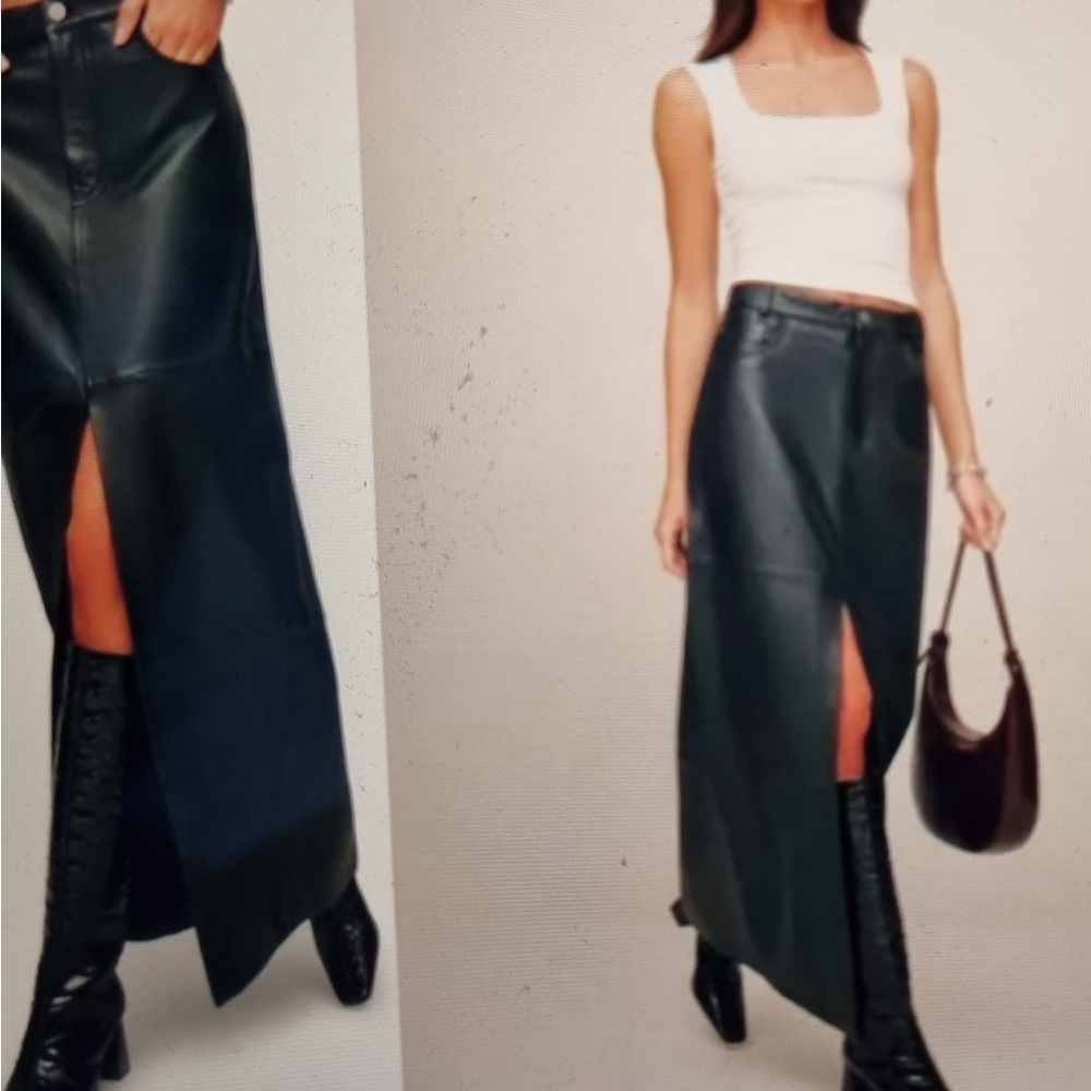 Reformation Veda Tazz Leather Maxi Skirt Size 12 - Picture 4 of 8